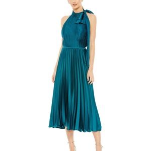 (155) BNWT MAC DUGGAL PLEATED HIGH NECK KITTEN BOW MIDI DRESS #26909